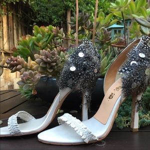 LAMB leather and feather stilettos.